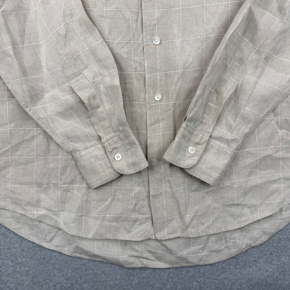 Joseph & Lyman Shirt Mens Large (Fits‎ 2XL) Beige Italian Linen Windowpane Plaid - Picture 3 of 9